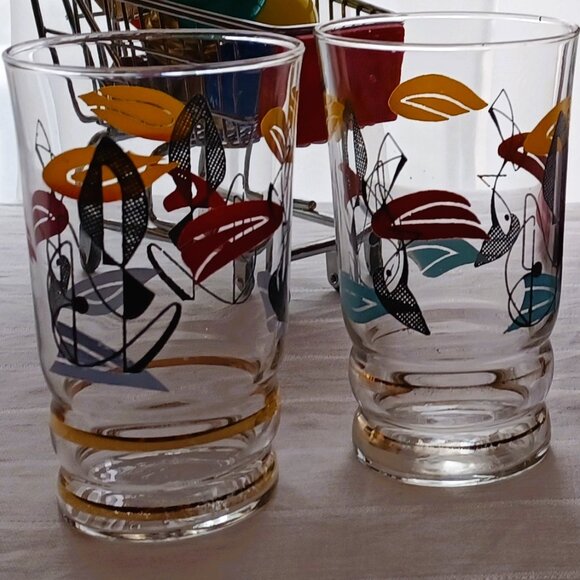 Vintage, Retro, 50s French style, small Glasses duo,  Abstract Atomic pattern - Picture 7 of 16